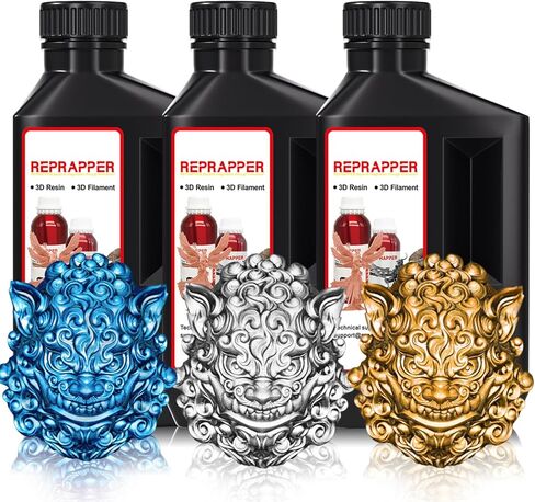 RepRapper 3D Printer Resin, 405nm Fast UV-Curing Color Change 1kg Standard Resin Pack, Photopolymer 3D Printing Resin with Metallic Shine for LCD Printer, Blue/Brass/Silver 3 * 1000g in Saudi Arabia