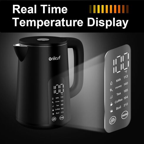 Temperature Control Electric Kettle, Long-term Keep Warm 304 SS Interior 1.7 L Electric Tea Kettle & Hot Water Boiler with Real Time Display,Auto-Off & Boil-Dry Protection, BPA Free in Saudi Arabia