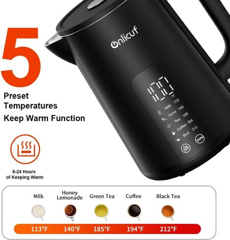 Temperature Control Electric Kettle, Long-term Keep Warm 304 SS Interior 1.7 L Electric Tea Kettle & Hot Water Boiler with Real Time Display,Auto-Off & Boil-Dry Protection, BPA Free in Saudi Arabia