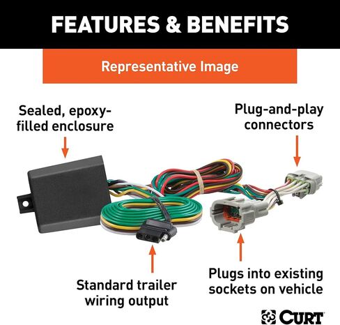 CURT 56345 Vehicle-Side Custom 4-Pin Trailer Wiring Harness, Fits Select Ford Escape, Mazda Tribute , Black in Kuwait