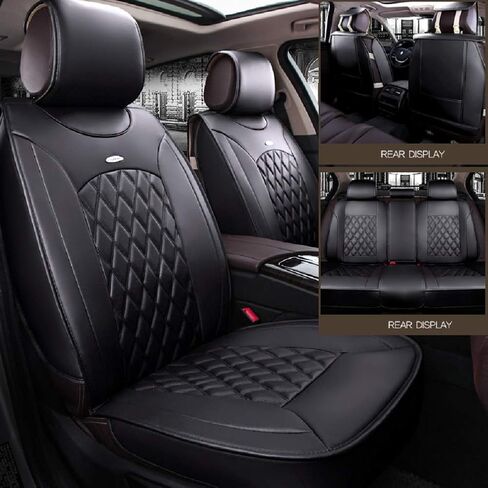 Black Full Set Universal Fit 5 Seats Car Surrounded Solid Color Waterproof Leather Car Seat Covers Protector Adjustable Removable Auto Seat Cushions with 2 Waist Pillows 2 Headrest Pillows in Saudi Arabia