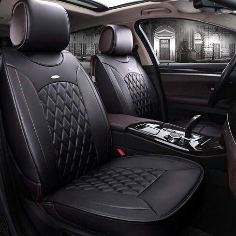 Black Full Set Universal Fit 5 Seats Car Surrounded Solid Color Waterproof Leather Car Seat Covers Protector Adjustable Removable Auto Seat Cushions with 2 Waist Pillows 2 Headrest Pillows in Saudi Arabia