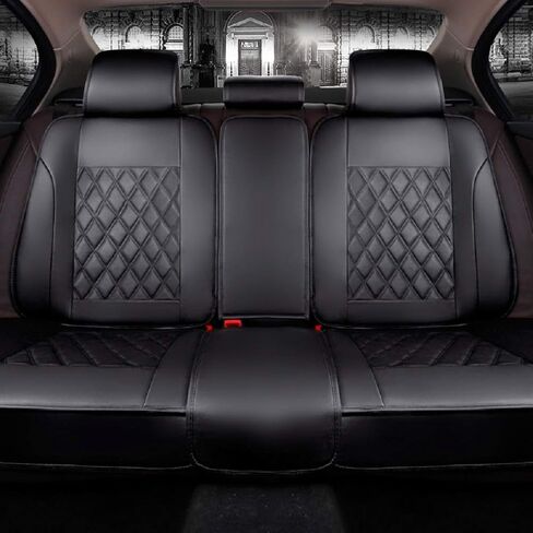 Black Full Set Universal Fit 5 Seats Car Surrounded Solid Color Waterproof Leather Car Seat Covers Protector Adjustable Removable Auto Seat Cushions with 2 Waist Pillows 2 Headrest Pillows in Saudi Arabia