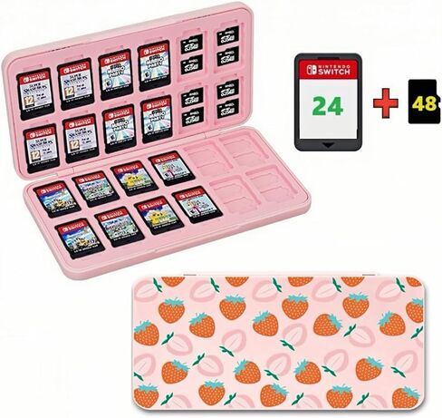 Game Card Case【24 Game Card Slots + 48 Micro SD Card Slots】 Compatible with Nintendo Switch& Switch OLED Card Portable Memory Card Storage, Games shell. NS-N (Strawberry) in Saudi Arabia
