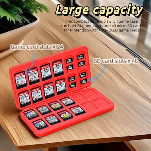 Game Card Case【24 Game Card Slots + 48 Micro SD Card Slots】 Compatible with Nintendo Switch& Switch OLED Card Portable Memory Card Storage, Games shell. NS-N (Strawberry) in Saudi Arabia