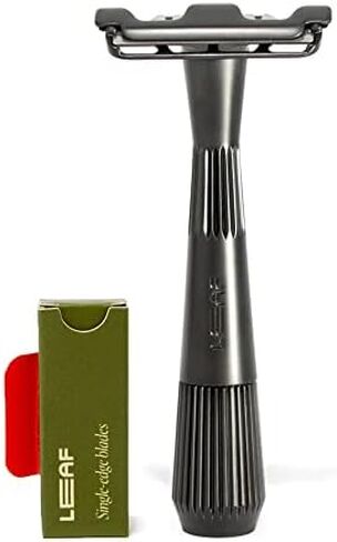 Leaf Shave | Twig Razor, Black - All-Metal, Eco-Friendly Razor for Men & Women; Includes 5 Stainless Steel Single-Edge Razor Blades; Recommended for Face Shaving Lighter Hair and Sensitive Skin in Saudi Arabia