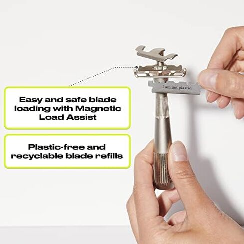 Leaf Shave | Twig Razor, Black - All-Metal, Eco-Friendly Razor for Men & Women; Includes 5 Stainless Steel Single-Edge Razor Blades; Recommended for Face Shaving Lighter Hair and Sensitive Skin in Saudi Arabia