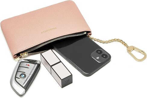 محفظة جلدية صغيرة للعملات المعدنية، محفظة تغيير للنساء مع سلسلة خطافية معدنية (4-وردي) in Kuwait