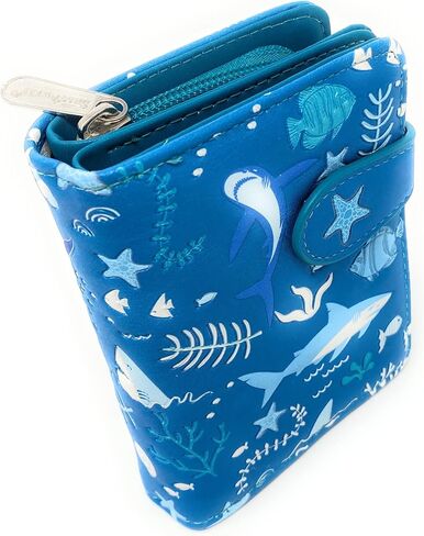 Shag Wear Shark Pattern Wallet for Women and Teen Girls Vegan Faux Leather Small 4.5" Teal in Saudi Arabia