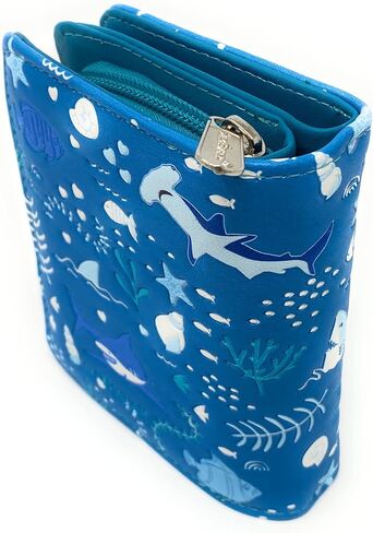 Shag Wear Shark Pattern Wallet for Women and Teen Girls Vegan Faux Leather Small 4.5" Teal in Saudi Arabia