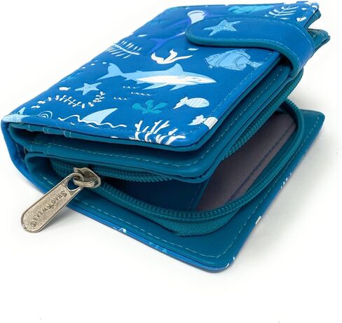 Shag Wear Shark Pattern Wallet for Women and Teen Girls Vegan Faux Leather Small 4.5" Teal in Saudi Arabia