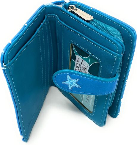 Shag Wear Shark Pattern Wallet for Women and Teen Girls Vegan Faux Leather Small 4.5" Teal in Saudi Arabia