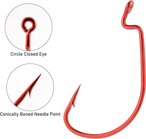 Dr.Fish 100 Pack EWG Fishing Hooks Bass Fishing Hooks Offset Shank Worm Hooks Round Bend Wide Gap Drop Shot Texas Carolina Rig Hooks High Carbon Steel Live Bait Fishing Hooks Freshwater Saltwater in Saudi Arabia