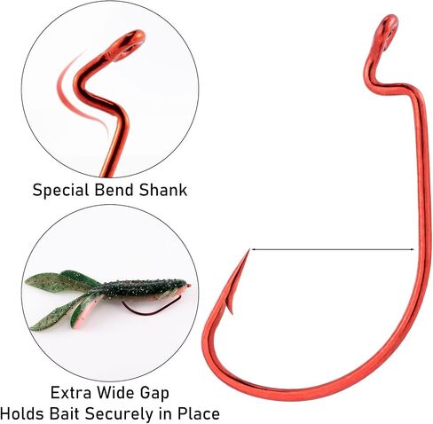 Dr.Fish 100 Pack EWG Fishing Hooks Bass Fishing Hooks Offset Shank Worm Hooks Round Bend Wide Gap Drop Shot Texas Carolina Rig Hooks High Carbon Steel Live Bait Fishing Hooks Freshwater Saltwater in Saudi Arabia