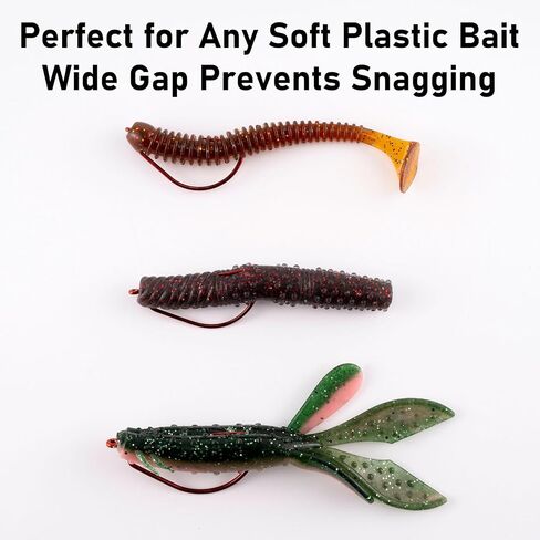 Dr.Fish 100 Pack EWG Fishing Hooks Bass Fishing Hooks Offset Shank Worm Hooks Round Bend Wide Gap Drop Shot Texas Carolina Rig Hooks High Carbon Steel Live Bait Fishing Hooks Freshwater Saltwater in Saudi Arabia