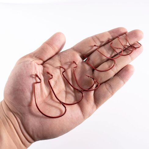 Dr.Fish 100 Pack EWG Fishing Hooks Bass Fishing Hooks Offset Shank Worm Hooks Round Bend Wide Gap Drop Shot Texas Carolina Rig Hooks High Carbon Steel Live Bait Fishing Hooks Freshwater Saltwater in Saudi Arabia
