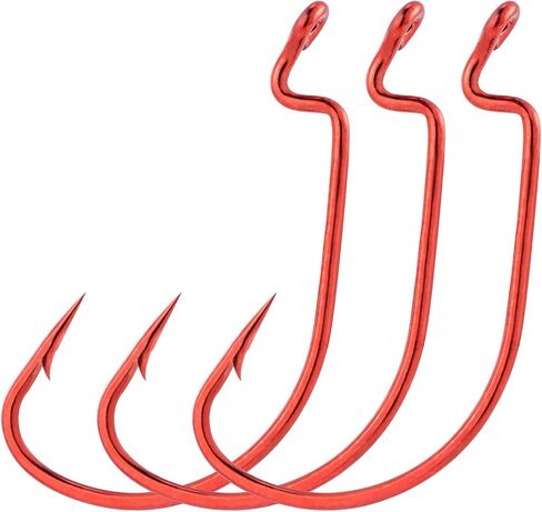 Dr.Fish 100 Pack EWG Fishing Hooks Bass Fishing Hooks Offset Shank Worm Hooks Round Bend Wide Gap Drop Shot Texas Carolina Rig Hooks High Carbon Steel Live Bait Fishing Hooks Freshwater Saltwater in Saudi Arabia