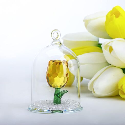 H&D Crystal Rose Flower Figurine Dreams Ornament in a Glass Dome Gifts for her (Red) in Kuwait