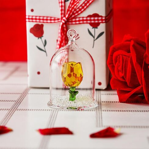 H&D Crystal Rose Flower Figurine Dreams Ornament in a Glass Dome Gifts for her (Red) in Kuwait