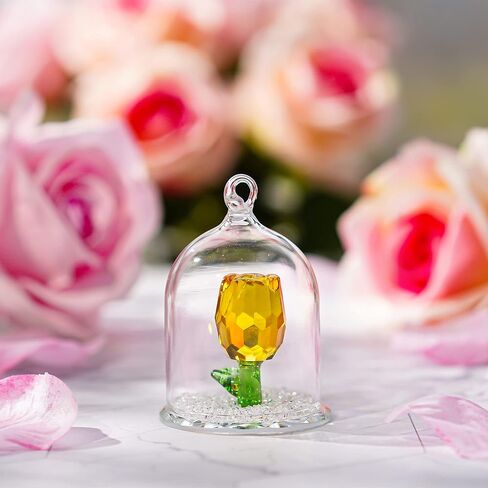 H&D Crystal Rose Flower Figurine Dreams Ornament in a Glass Dome Gifts for her (Red) in Kuwait