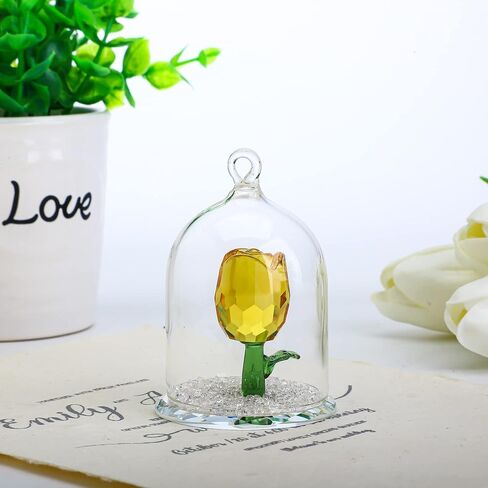 H&D Crystal Rose Flower Figurine Dreams Ornament in a Glass Dome Gifts for her (Red) in Kuwait