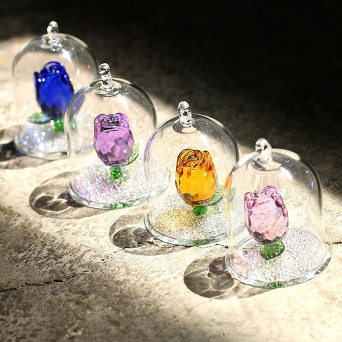 H&D Crystal Rose Flower Figurine Dreams Ornament in a Glass Dome Gifts for her (Red) in Kuwait