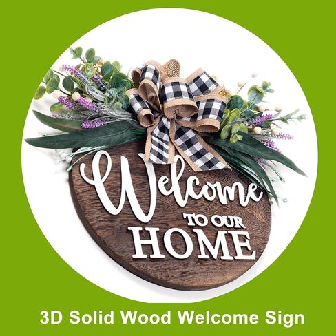 Welcome Sign Wreath for Front Door Porch Outside, 3D Rustic Solid Wood Wreaths Use for Farmhouse Outdoor Indoor, Beaded Hanging with Eucalyptus in Saudi Arabia