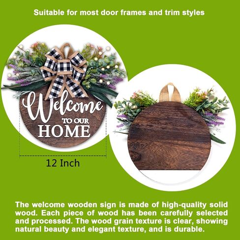 Welcome Sign Wreath for Front Door Porch Outside, 3D Rustic Solid Wood Wreaths Use for Farmhouse Outdoor Indoor, Beaded Hanging with Eucalyptus in Saudi Arabia