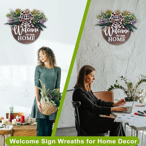 Welcome Sign Wreath for Front Door Porch Outside, 3D Rustic Solid Wood Wreaths Use for Farmhouse Outdoor Indoor, Beaded Hanging with Eucalyptus in Saudi Arabia