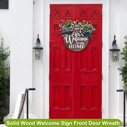 Welcome Sign Wreath for Front Door Porch Outside, 3D Rustic Solid Wood Wreaths Use for Farmhouse Outdoor Indoor, Beaded Hanging with Eucalyptus in Saudi Arabia