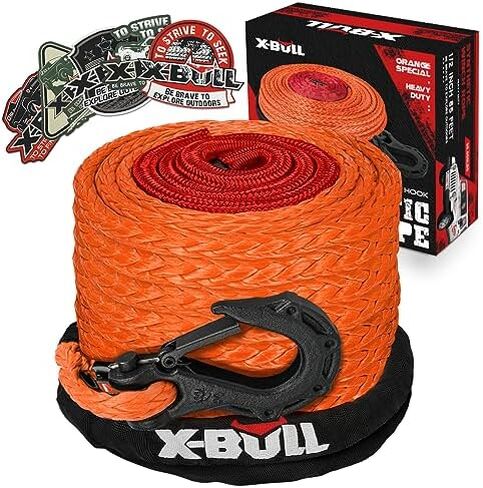 حبل ونش صناعي X-BULL - مجموعة كابل - خط ونش 1/2 بوصة × 85 قدم 32000 رطل مع أكمام واقية وخطاف ونش آمن وحزام سحب آمن لشاحنة الدفع الرباعي على الطرق الوعرة وسيارات الدفع الرباعي ATV UTV - أحمر in Kuwait