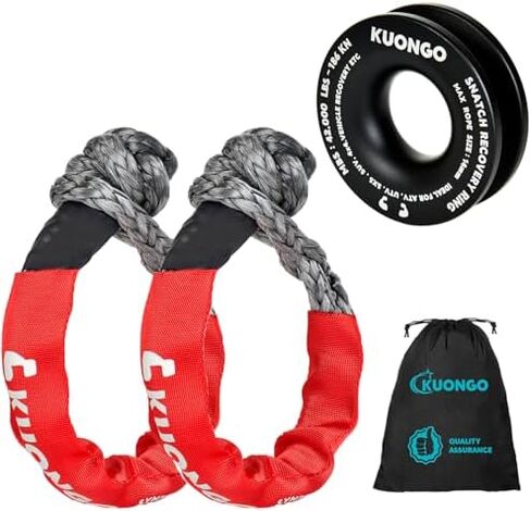 Synthetic Soft Shackle 7/16"x20", Soft Shackle Recovery Rope 35000lbs Breaking Strength with Protective Sleeves, for Truck ATV UTV SUVs Off-Road Vehicel (2Pack Red) in Kuwait