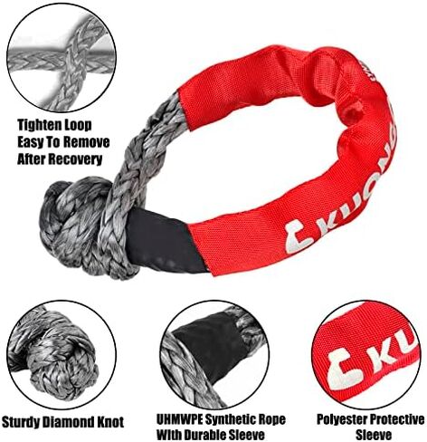Synthetic Soft Shackle 7/16"x20", Soft Shackle Recovery Rope 35000lbs Breaking Strength with Protective Sleeves, for Truck ATV UTV SUVs Off-Road Vehicel (2Pack Red) in Kuwait