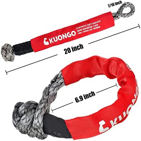 Synthetic Soft Shackle 7/16"x20", Soft Shackle Recovery Rope 35000lbs Breaking Strength with Protective Sleeves, for Truck ATV UTV SUVs Off-Road Vehicel (2Pack Red) in Kuwait