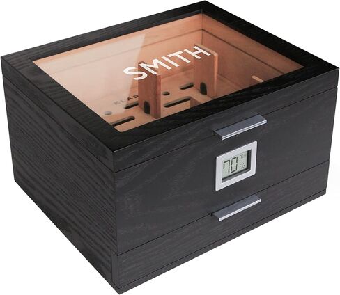 CASE ELEGANCE Glass Top Humidor with thick cedar, easy humidification system, accurate digital hygrometer - Renzo, Brown in Saudi Arabia