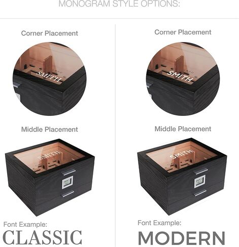 CASE ELEGANCE Glass Top Humidor with thick cedar, easy humidification system, accurate digital hygrometer - Renzo, Brown in Saudi Arabia