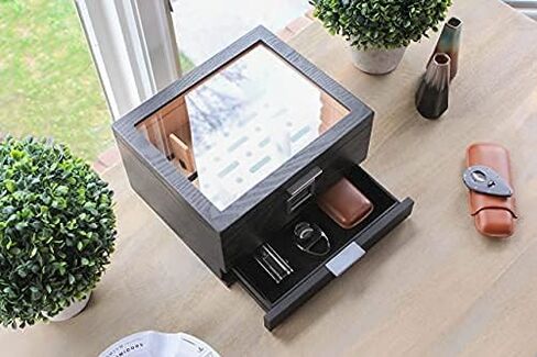 CASE ELEGANCE Glass Top Humidor with thick cedar, easy humidification system, accurate digital hygrometer - Renzo, Brown in Saudi Arabia