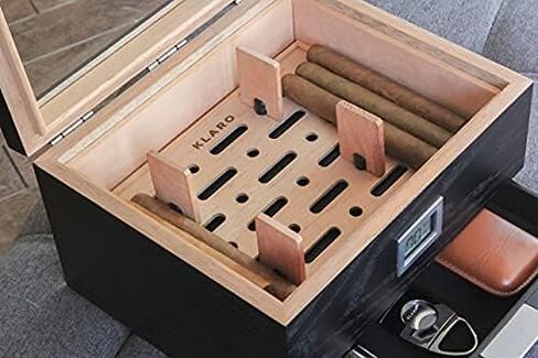 CASE ELEGANCE Glass Top Humidor with thick cedar, easy humidification system, accurate digital hygrometer - Renzo, Brown in Saudi Arabia