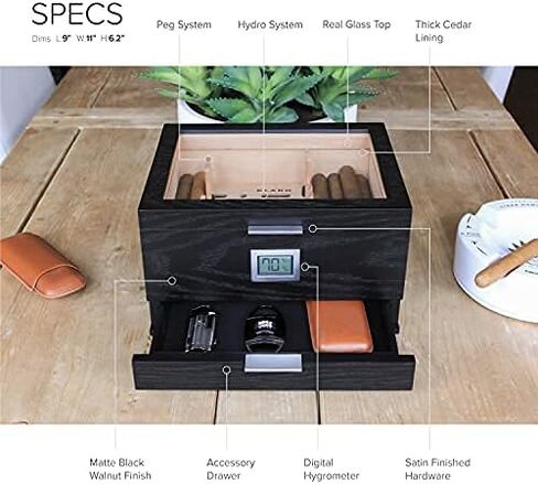 CASE ELEGANCE Glass Top Humidor with thick cedar, easy humidification system, accurate digital hygrometer - Renzo, Brown in Saudi Arabia