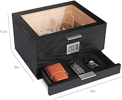 CASE ELEGANCE Glass Top Humidor with thick cedar, easy humidification system, accurate digital hygrometer - Renzo, Brown in Saudi Arabia