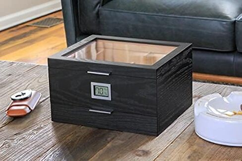 CASE ELEGANCE Glass Top Humidor with thick cedar, easy humidification system, accurate digital hygrometer - Renzo, Brown in Saudi Arabia