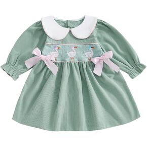 Toddler Baby Girl Fall Outfits Cake Embroidery Smocked Dress Long Sleeve Birthday Girl Dress Cute Smash Cake Clothes in Saudi Arabia