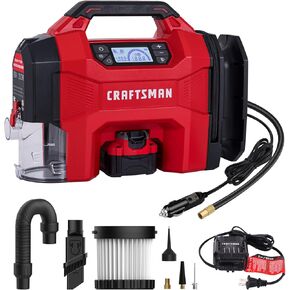 طقم نفخ الإطارات Craftsman 3-in-1 مع البطارية والشاحن ، وضاغط الهواء المحمول 160 رطل / بوصة مربعة ، وفراغ للسيارات ومنفاخ الغبار مع ضوء LED (يشمل بطارية 4.0AH وشاحن 12 فولت) in Kuwait