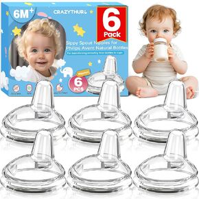 Sippy Spout Nipples(6 Pack), Compatible with Philips Avent Natural Bottles, My Grippy Spout & Natural Trainer Sippy Cup, 100% Food Grade Silicone Sippy Cup Nipples, 6m+, Leak-Proof, BPA-Free in Saudi Arabia