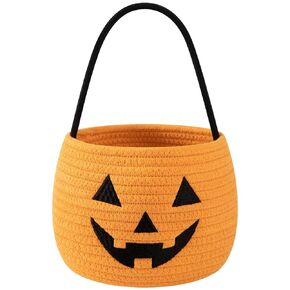 OIAHOMY Halloween Pumpkin Basket, Trick or Treat Pumpkin Candy Bucket, Cotton Rope Woven Basket for Girls/Boys, Orange in Kuwait