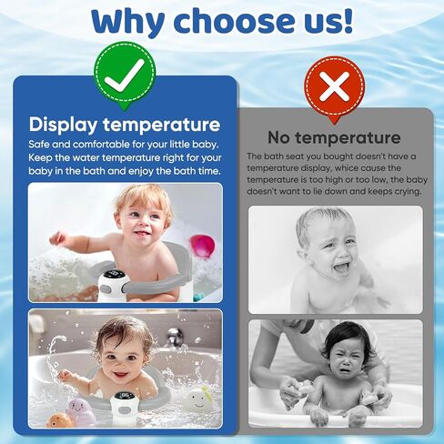 Baby Bath Seat for Babies 6 Months & Up, Bath Seats for Babies Sitting Up, Infant & Toddler Bath Seat with Thermometer for Baby Bathtub Shower, Non-Slip, Safe & Comfortable Baby Bath Support, Grey in Saudi Arabia