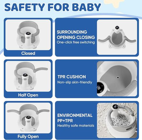 Baby Bath Seat for Babies 6 Months & Up, Bath Seats for Babies Sitting Up, Infant & Toddler Bath Seat with Thermometer for Baby Bathtub Shower, Non-Slip, Safe & Comfortable Baby Bath Support, Grey in Saudi Arabia
