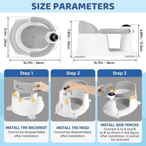 Baby Bath Seat for Babies 6 Months & Up, Bath Seats for Babies Sitting Up, Infant & Toddler Bath Seat with Thermometer for Baby Bathtub Shower, Non-Slip, Safe & Comfortable Baby Bath Support, Grey in Saudi Arabia