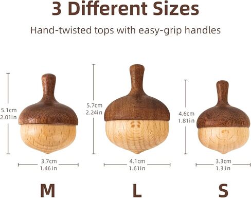 قمم الغزل الخشبية للأطفال الصغار Montessori Toy | 3 PCS قمم مصنوعة يدويًا ، توجيه الوالدين 18-36 مليون و 3+ اللعب المستقل ، سلس وآمن ، جاهز للهدية | dadcarved in Kuwait