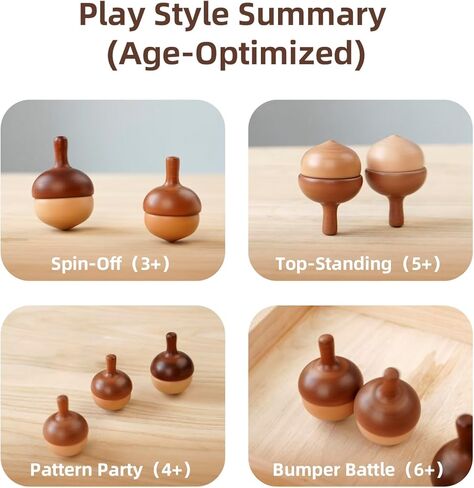 قمم الغزل الخشبية للأطفال الصغار Montessori Toy | 3 PCS قمم مصنوعة يدويًا ، توجيه الوالدين 18-36 مليون و 3+ اللعب المستقل ، سلس وآمن ، جاهز للهدية | dadcarved in Kuwait